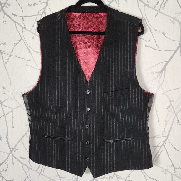 Russell Simmons Black Pinstripe Wool Button Front Waistcoat - Picture 1 of 5